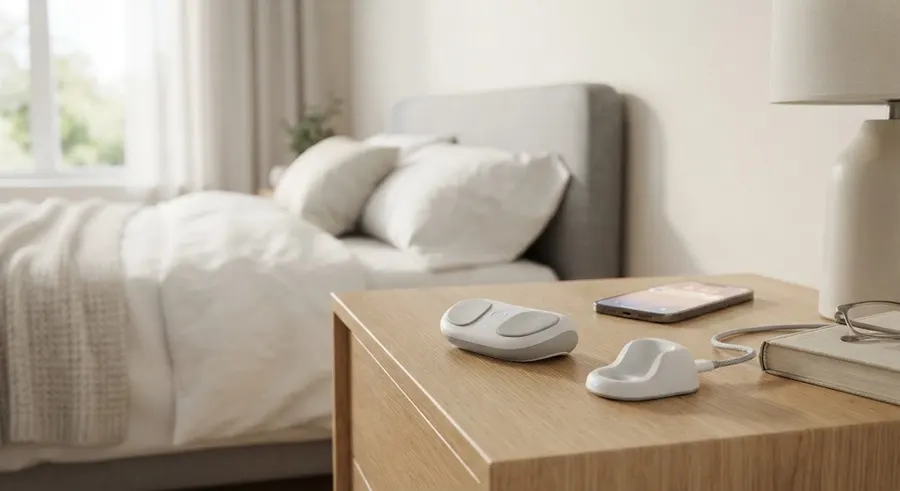 Ergonomic smart anti-snore device on a bedside table